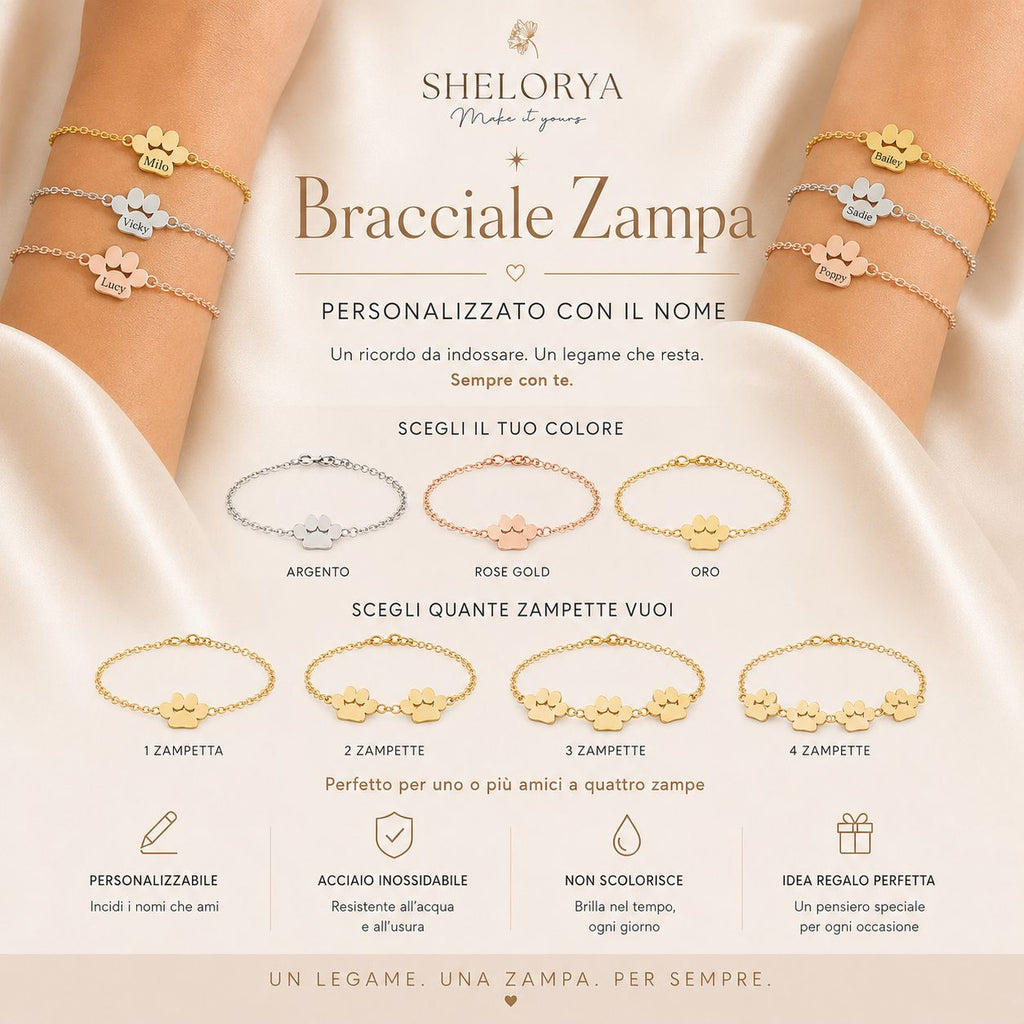 Eternél - Bracciale personalizzato nome su zampa